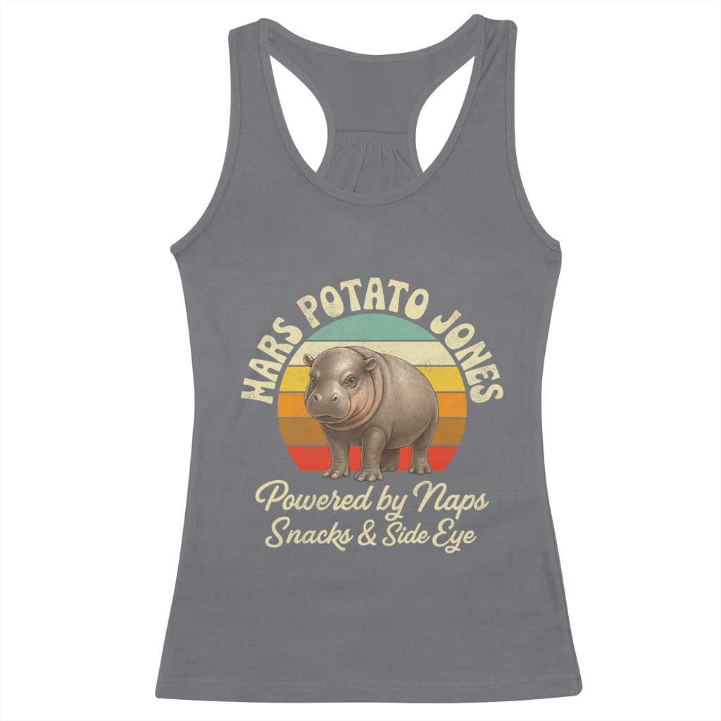 Funny Mars Potato Jones Racerback Tank Top Powered by Naps Snacks Side Eye Pygmy Hippo
