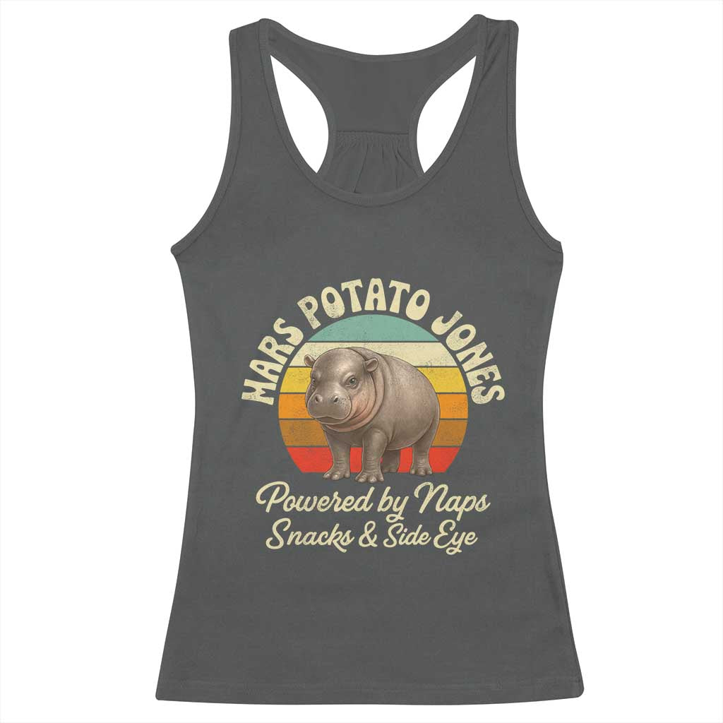 Funny Mars Potato Jones Racerback Tank Top Powered by Naps Snacks Side Eye Pygmy Hippo