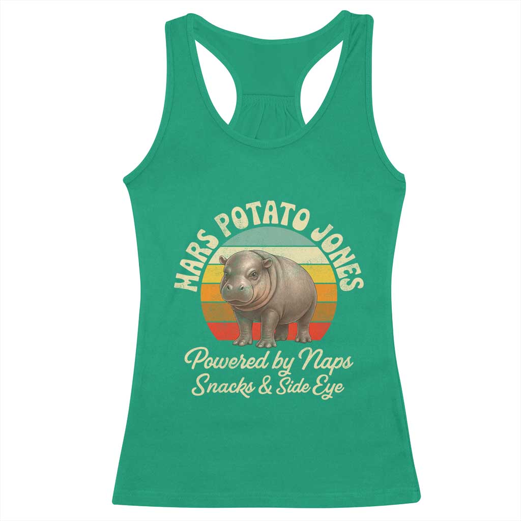 Funny Mars Potato Jones Racerback Tank Top Powered by Naps Snacks Side Eye Pygmy Hippo