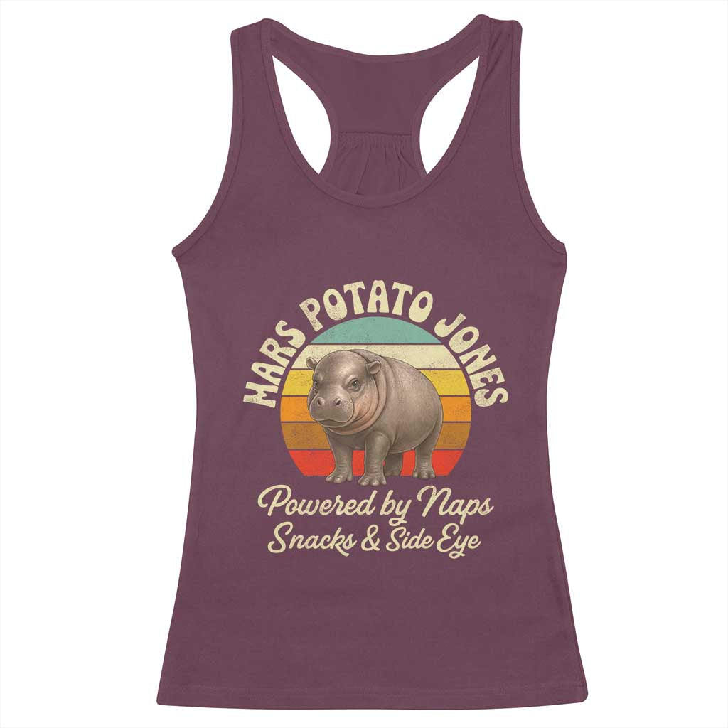Funny Mars Potato Jones Racerback Tank Top Powered by Naps Snacks Side Eye Pygmy Hippo