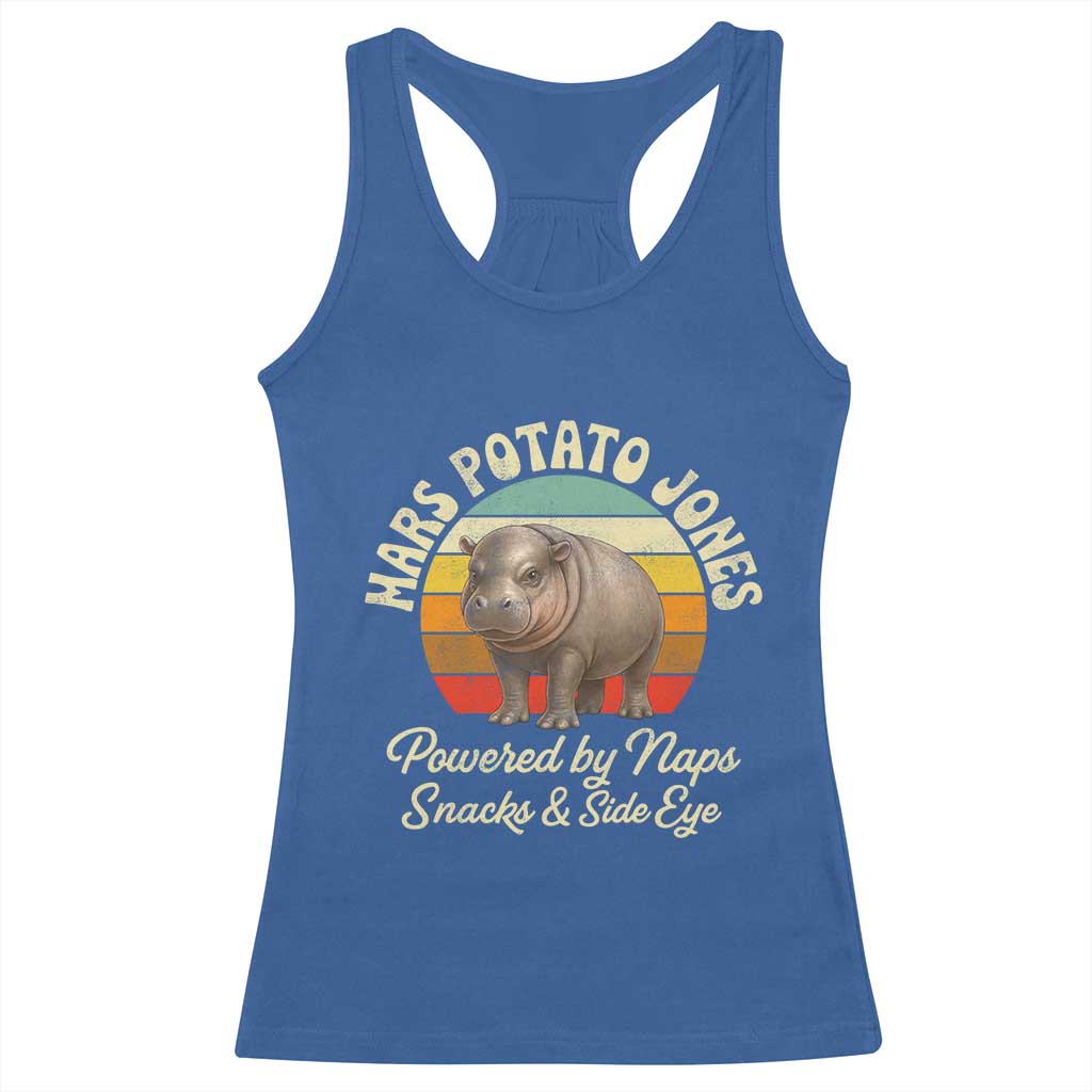 Funny Mars Potato Jones Racerback Tank Top Powered by Naps Snacks Side Eye Pygmy Hippo