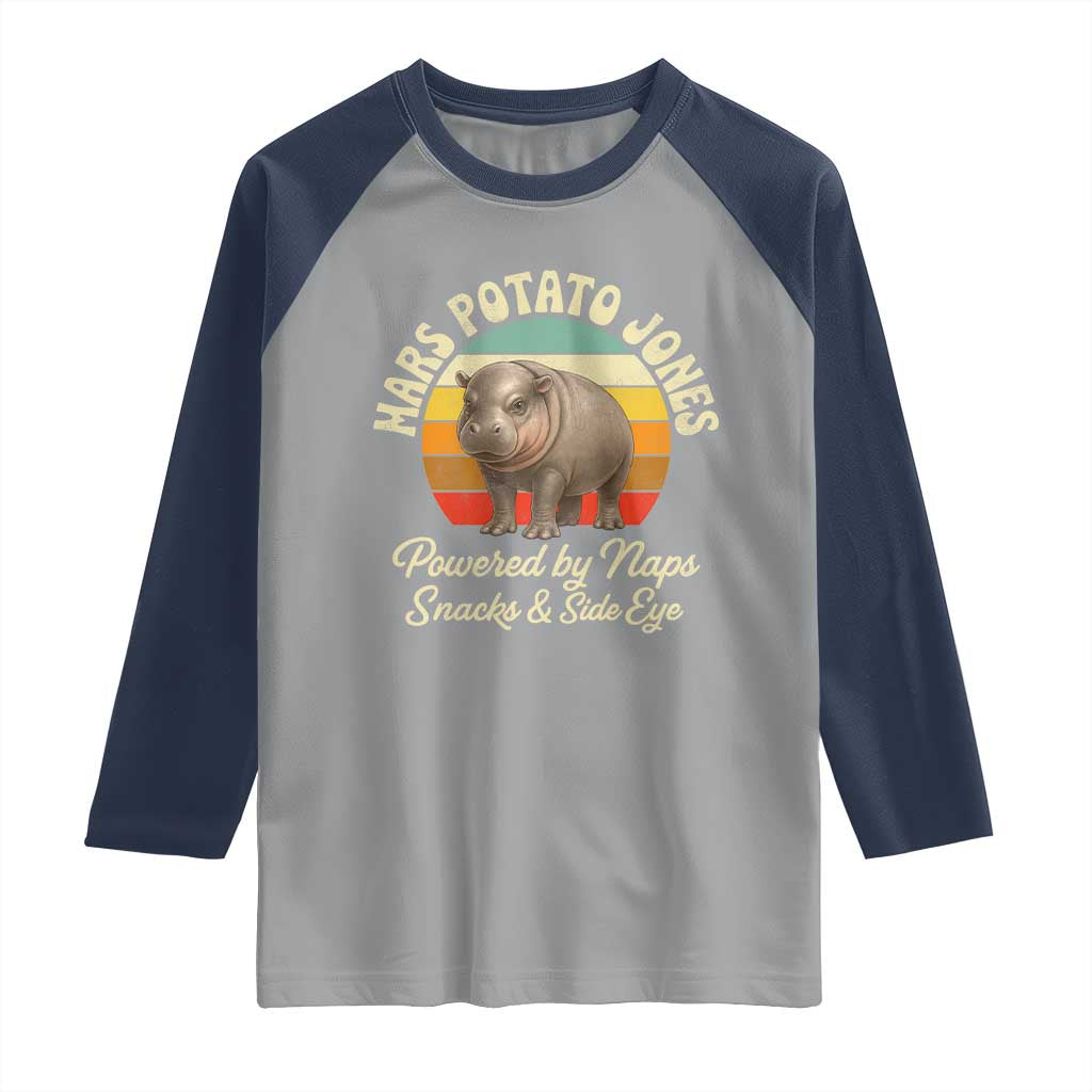 Funny Mars Potato Jones Raglan Shirt Powered by Naps Snacks Side Eye Pygmy Hippo