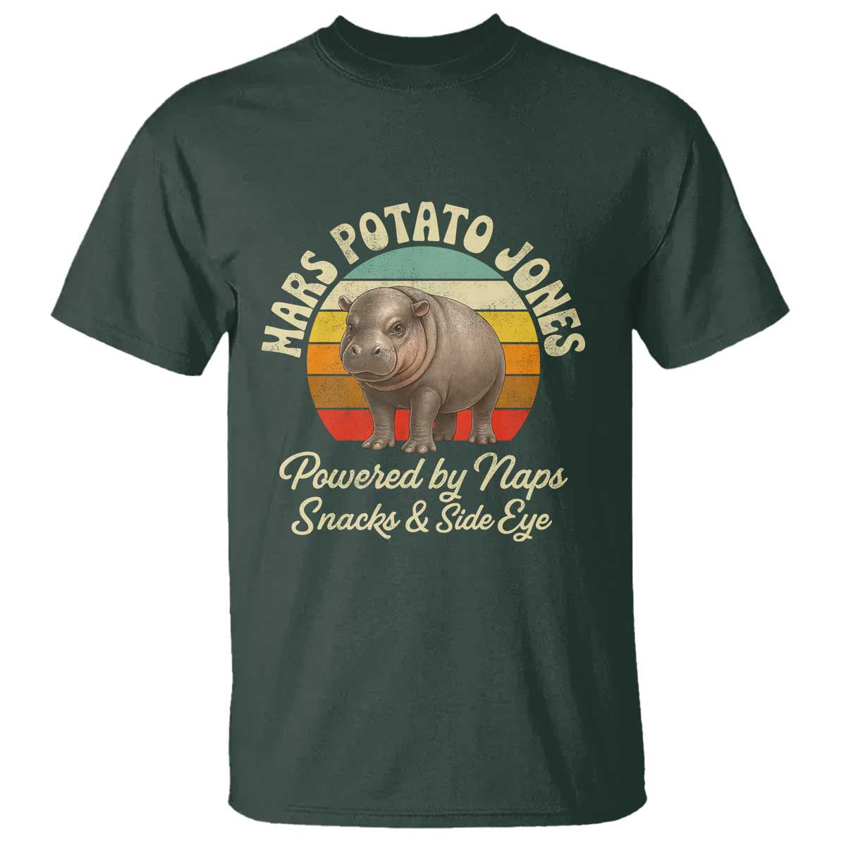 Funny Mars Potato Jones T Shirt Powered by Naps Snacks Side Eye Pygmy Hippo