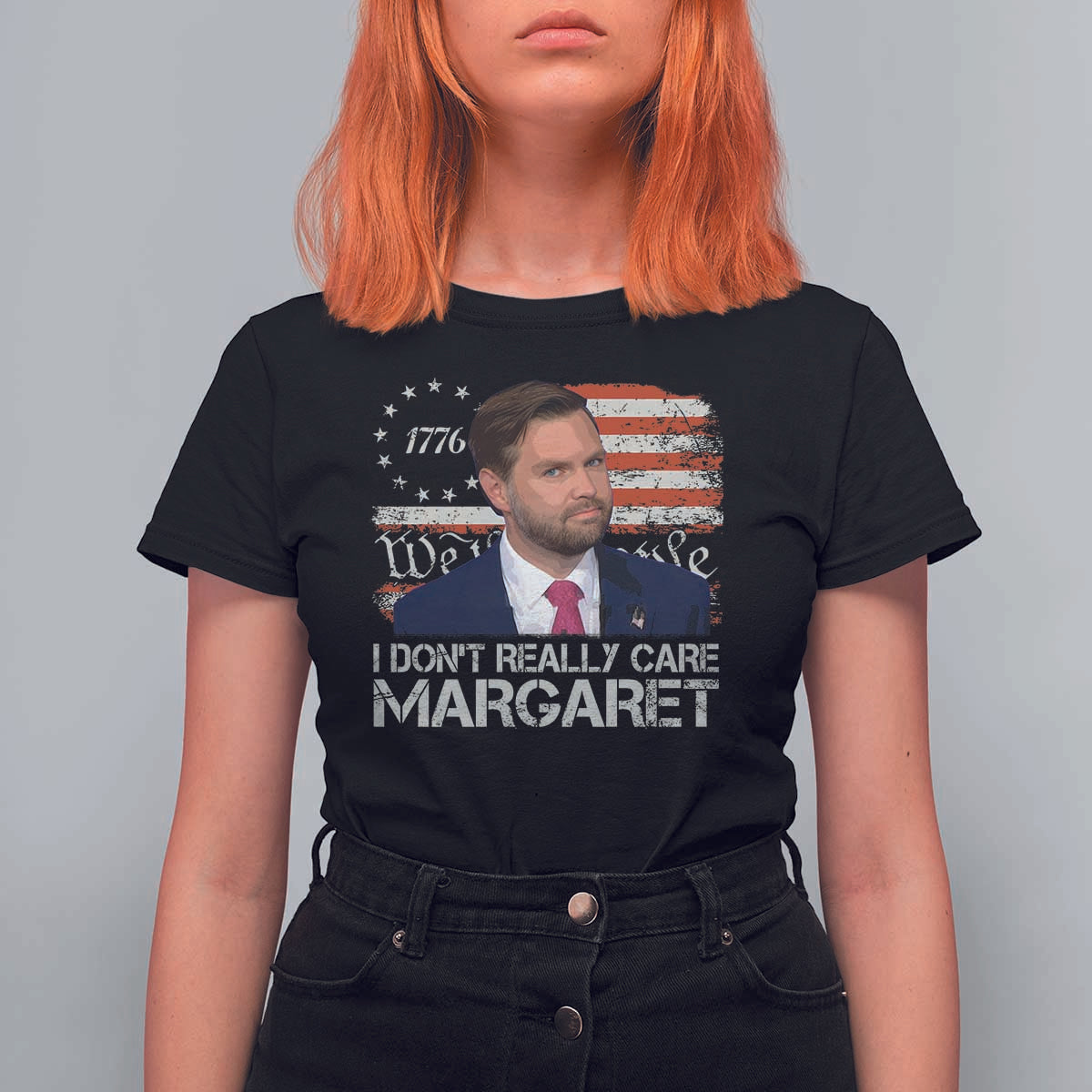 Funny JD Vance 2025 I Don't Really Care Margaret T Shirt For Women Vintage Betsy Ross Flag