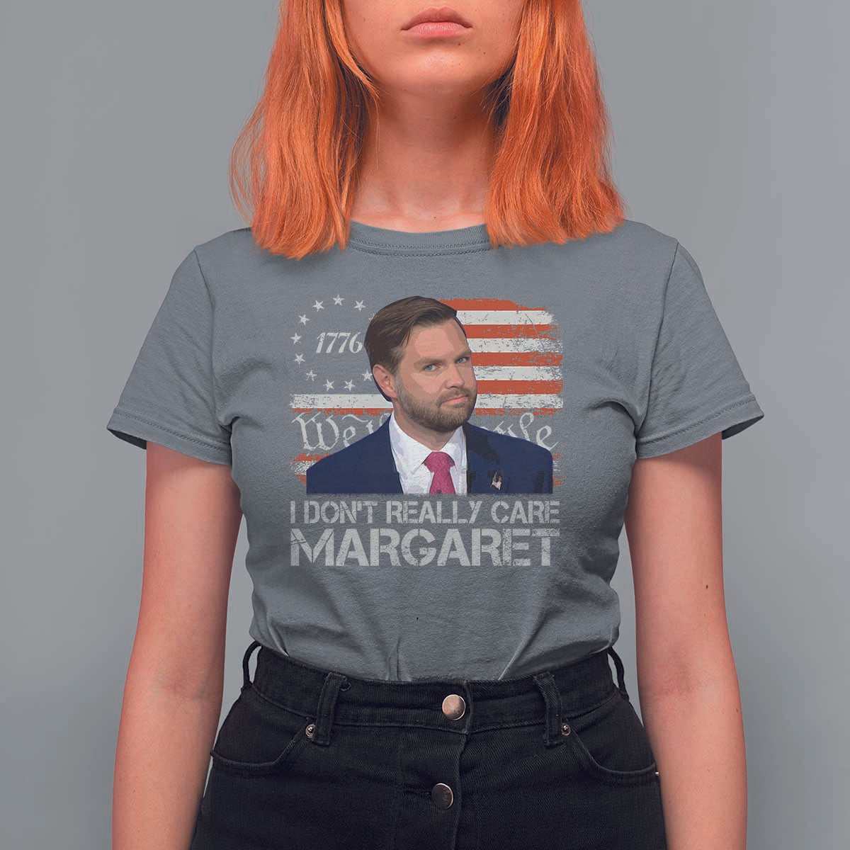 Funny JD Vance 2025 I Don't Really Care Margaret T Shirt For Women Vintage Betsy Ross Flag