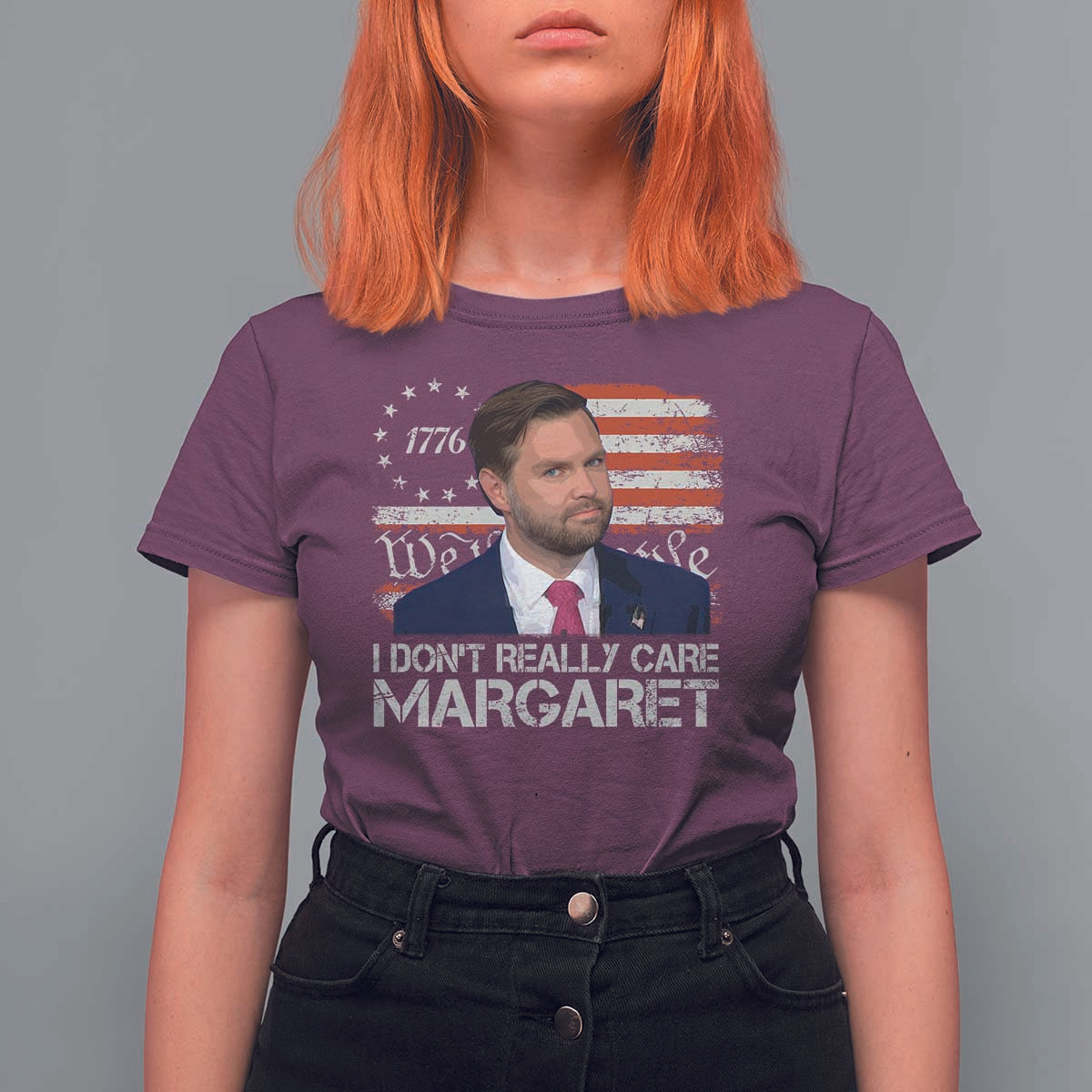 Funny JD Vance 2025 I Don't Really Care Margaret T Shirt For Women Vintage Betsy Ross Flag