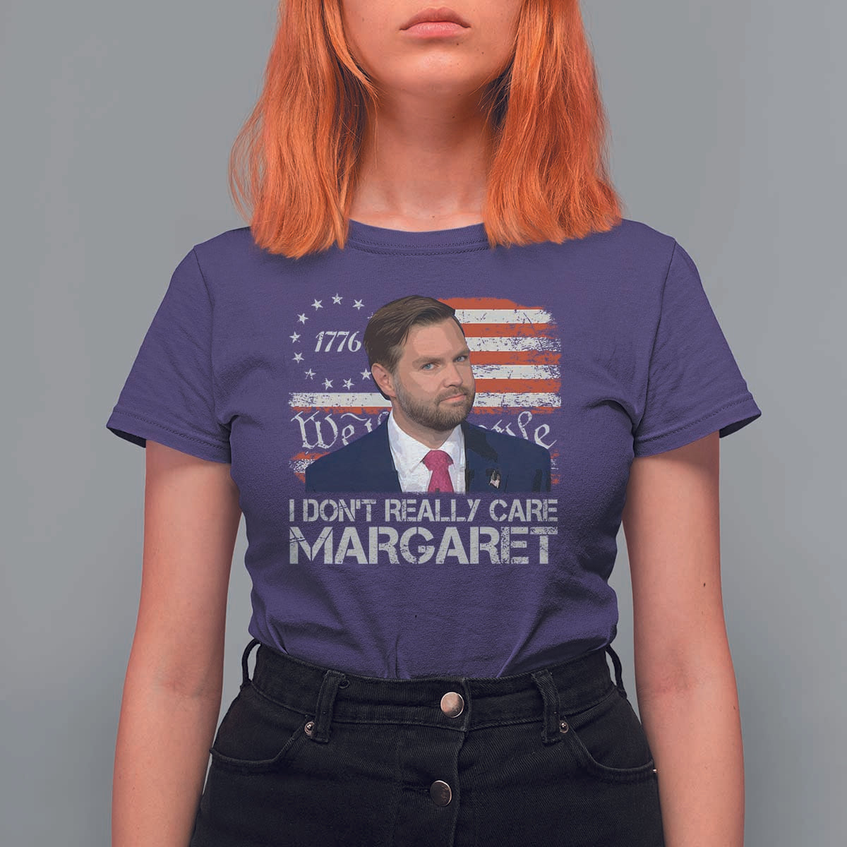 Funny JD Vance 2025 I Don't Really Care Margaret T Shirt For Women Vintage Betsy Ross Flag