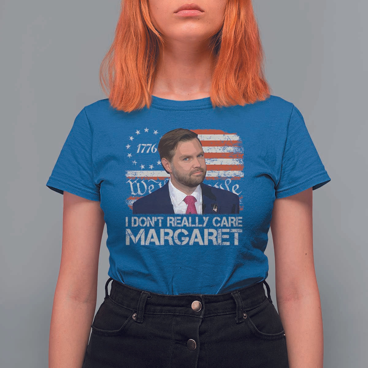 Funny JD Vance 2025 I Don't Really Care Margaret T Shirt For Women Vintage Betsy Ross Flag