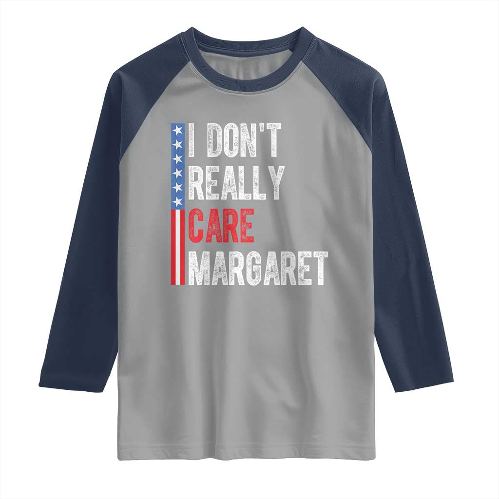 Funny JD Vance 2025 I Don't Really Care Margaret Raglan Shirt American Flag Stripe