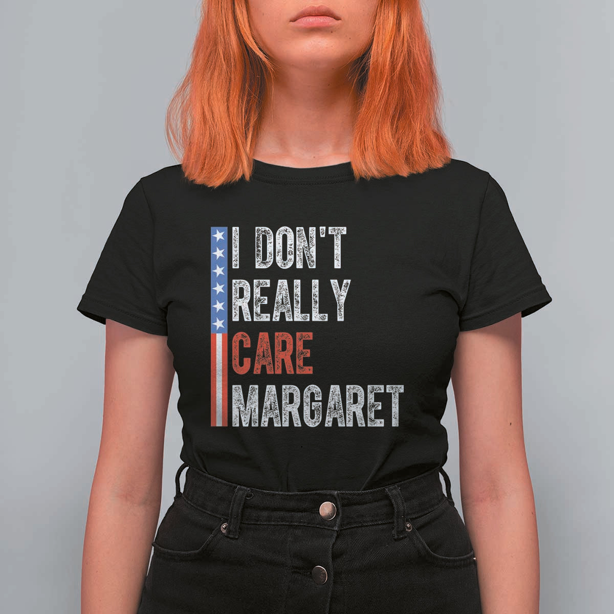Funny JD Vance 2025 I Don't Really Care Margaret T Shirt For Women American Flag Stripe