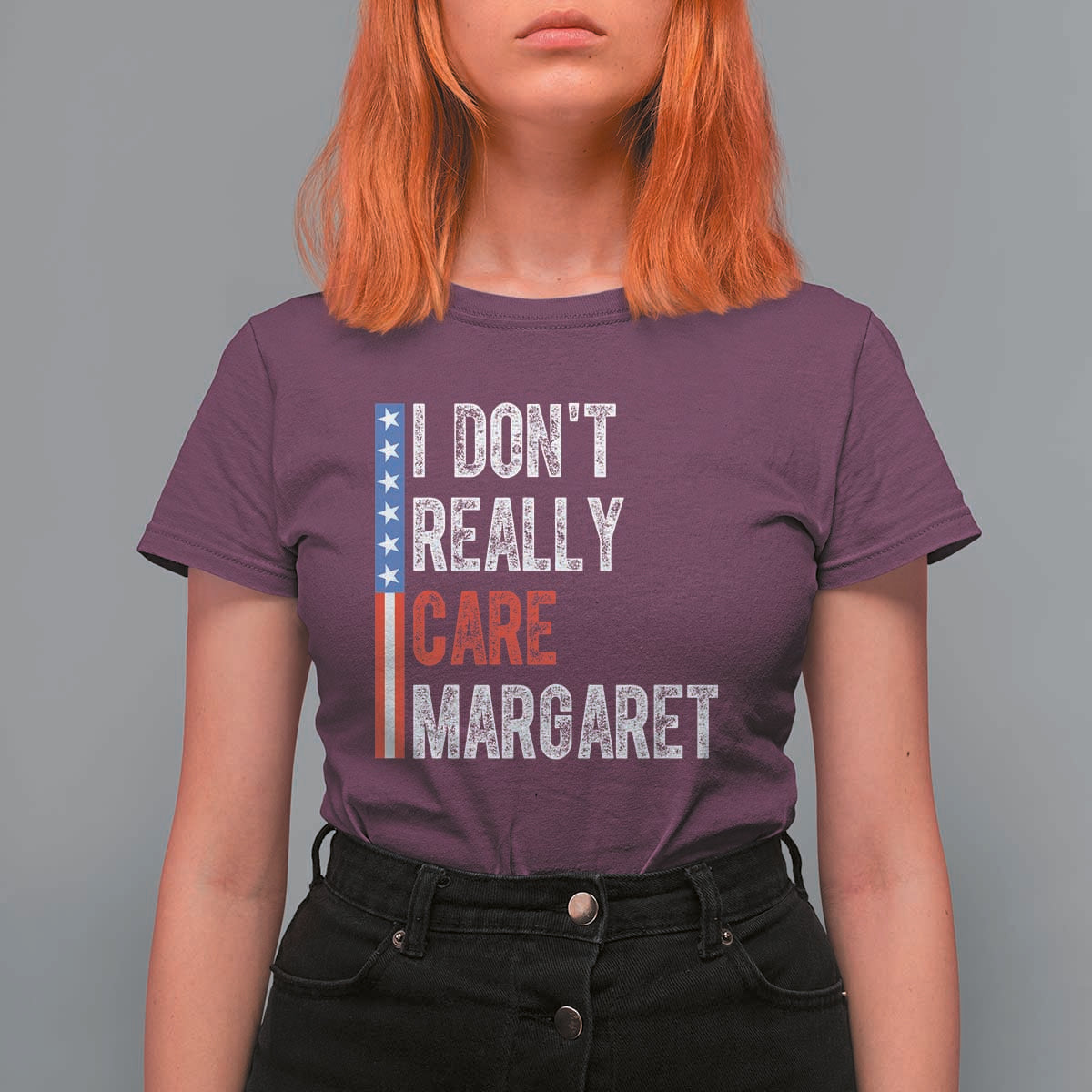 Funny JD Vance 2025 I Don't Really Care Margaret T Shirt For Women American Flag Stripe