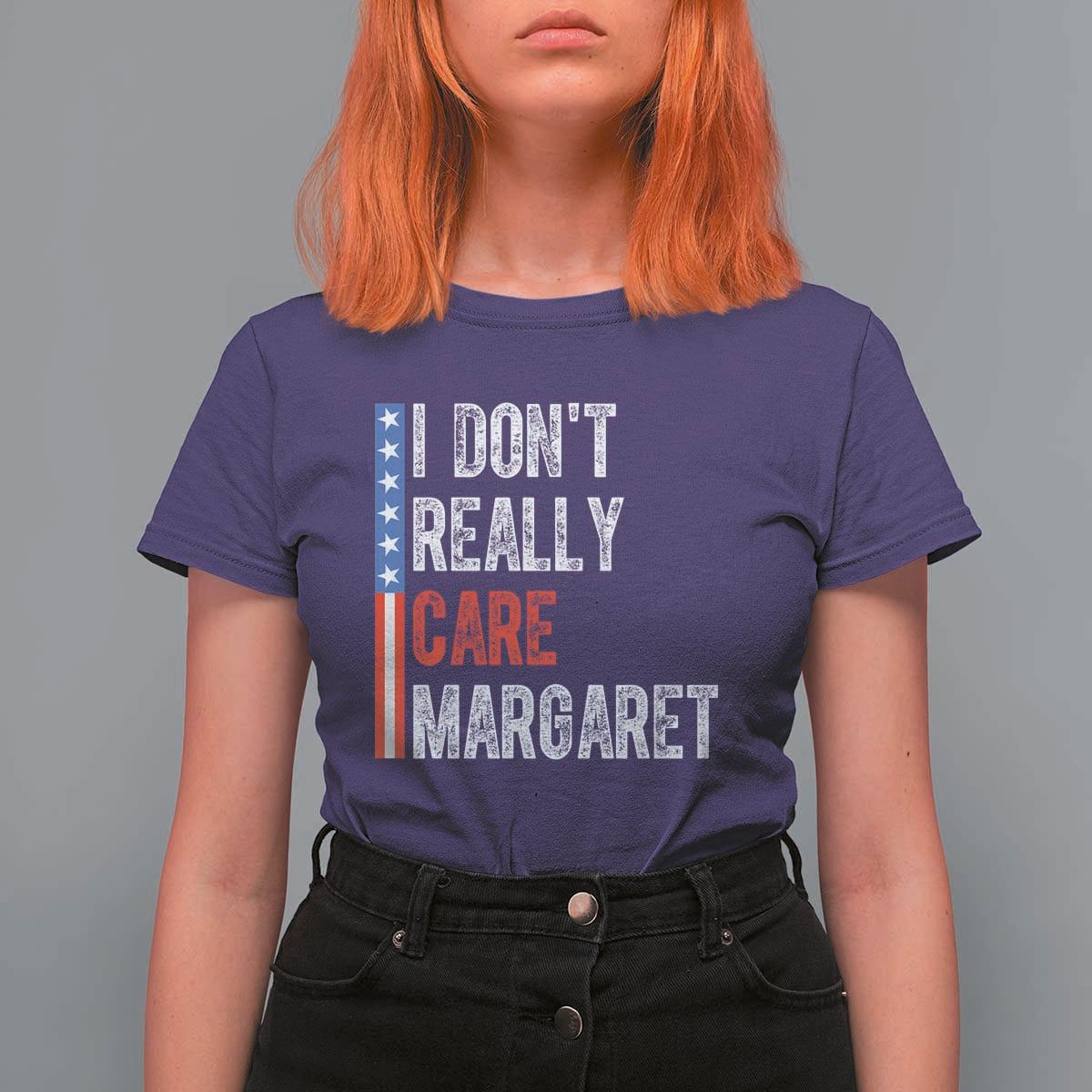 Funny JD Vance 2025 I Don't Really Care Margaret T Shirt For Women American Flag Stripe