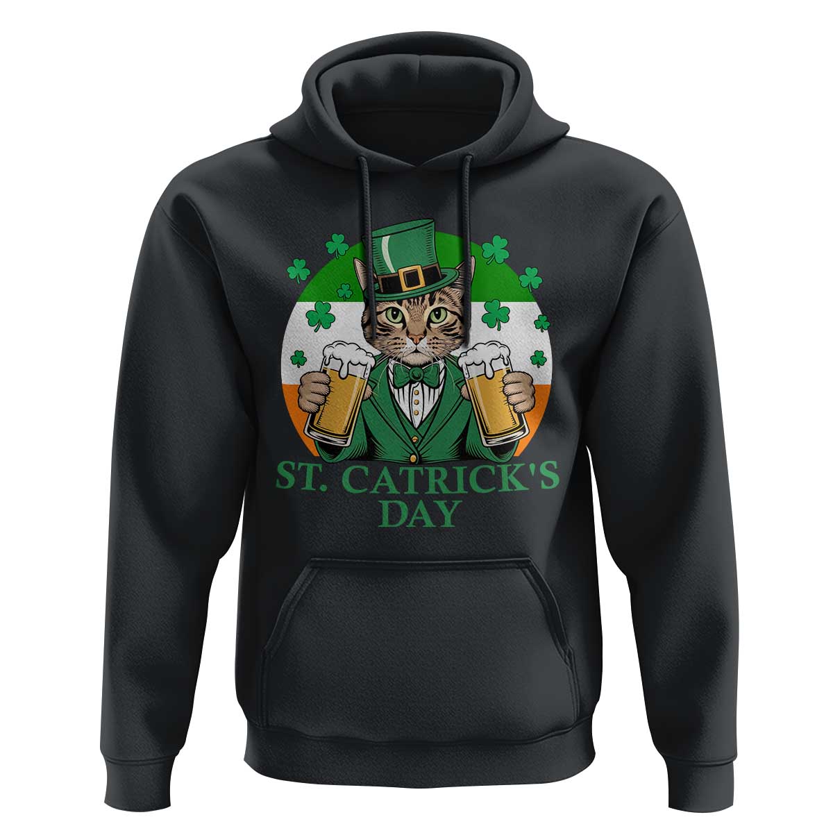 Funny St Catrick's Day Beer Hoodie St Patrick's Day Cat Beer Shamrock