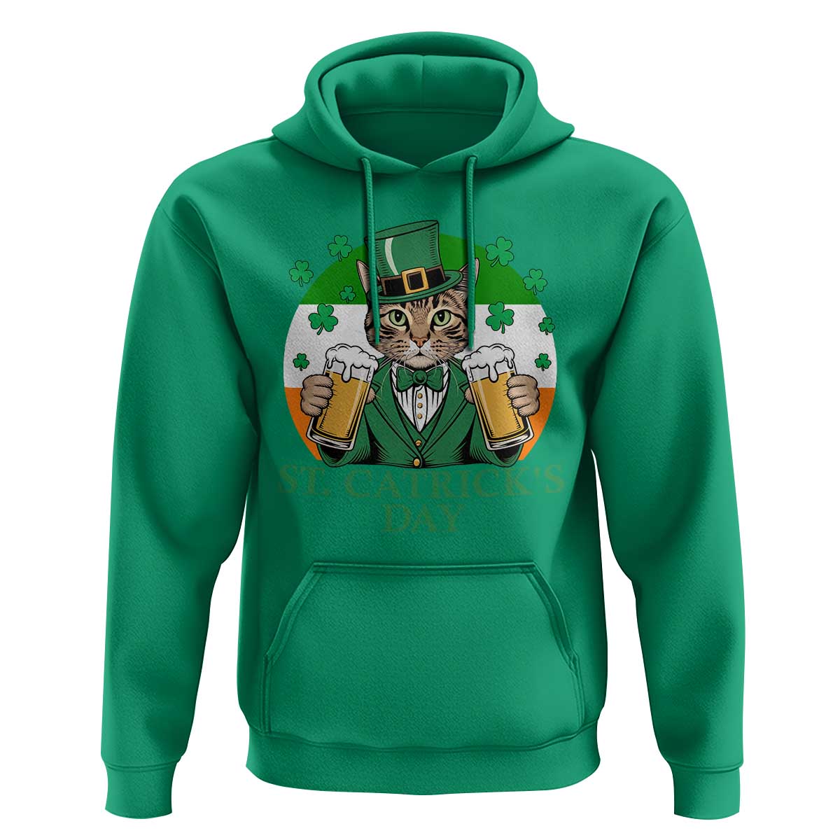 Funny St Catrick's Day Beer Hoodie St Patrick's Day Cat Beer Shamrock