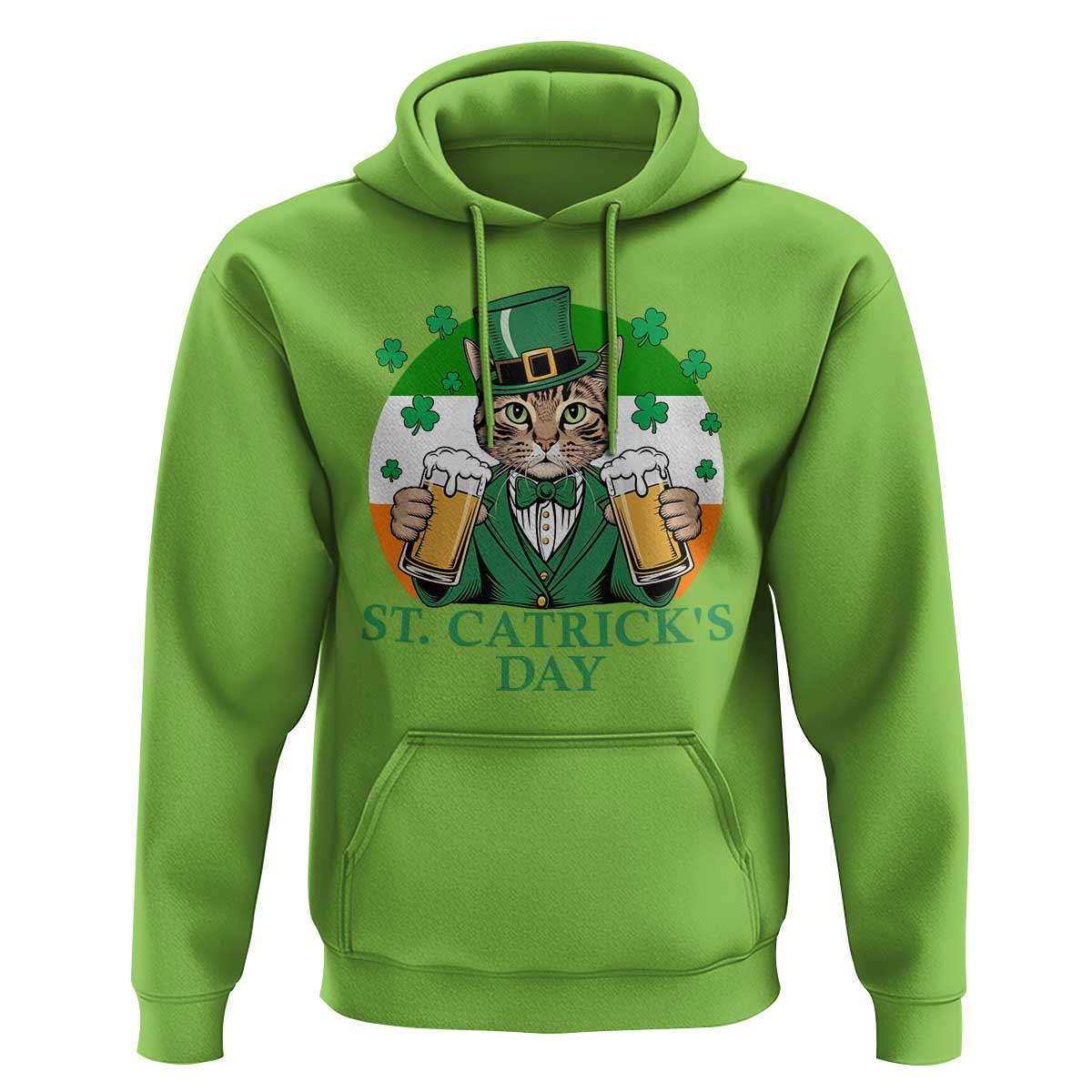 Funny St Catrick's Day Beer Hoodie St Patrick's Day Cat Beer Shamrock