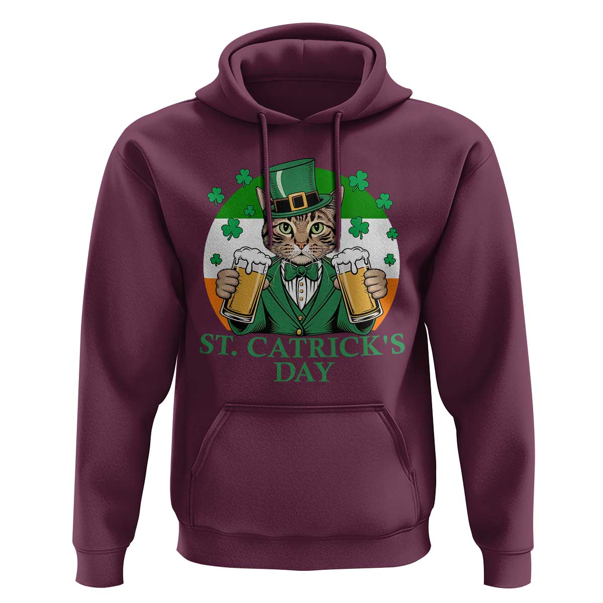 Funny St Catrick's Day Beer Hoodie St Patrick's Day Cat Beer Shamrock