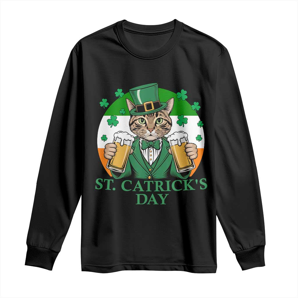 Funny St Catrick's Day Beer Long Sleeve Shirt St Patrick's Day Cat Beer Shamrock