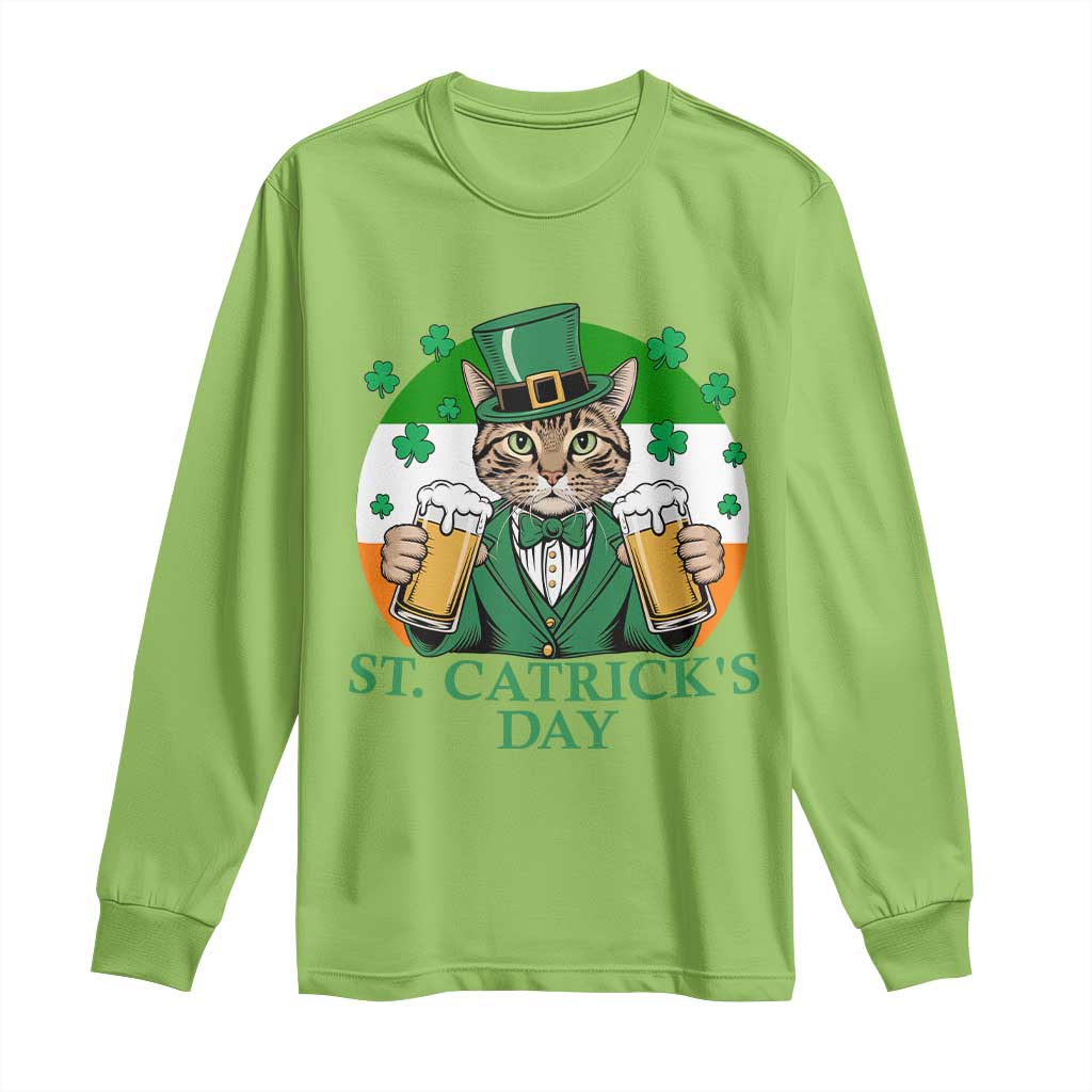 Funny St Catrick's Day Beer Long Sleeve Shirt St Patrick's Day Cat Beer Shamrock