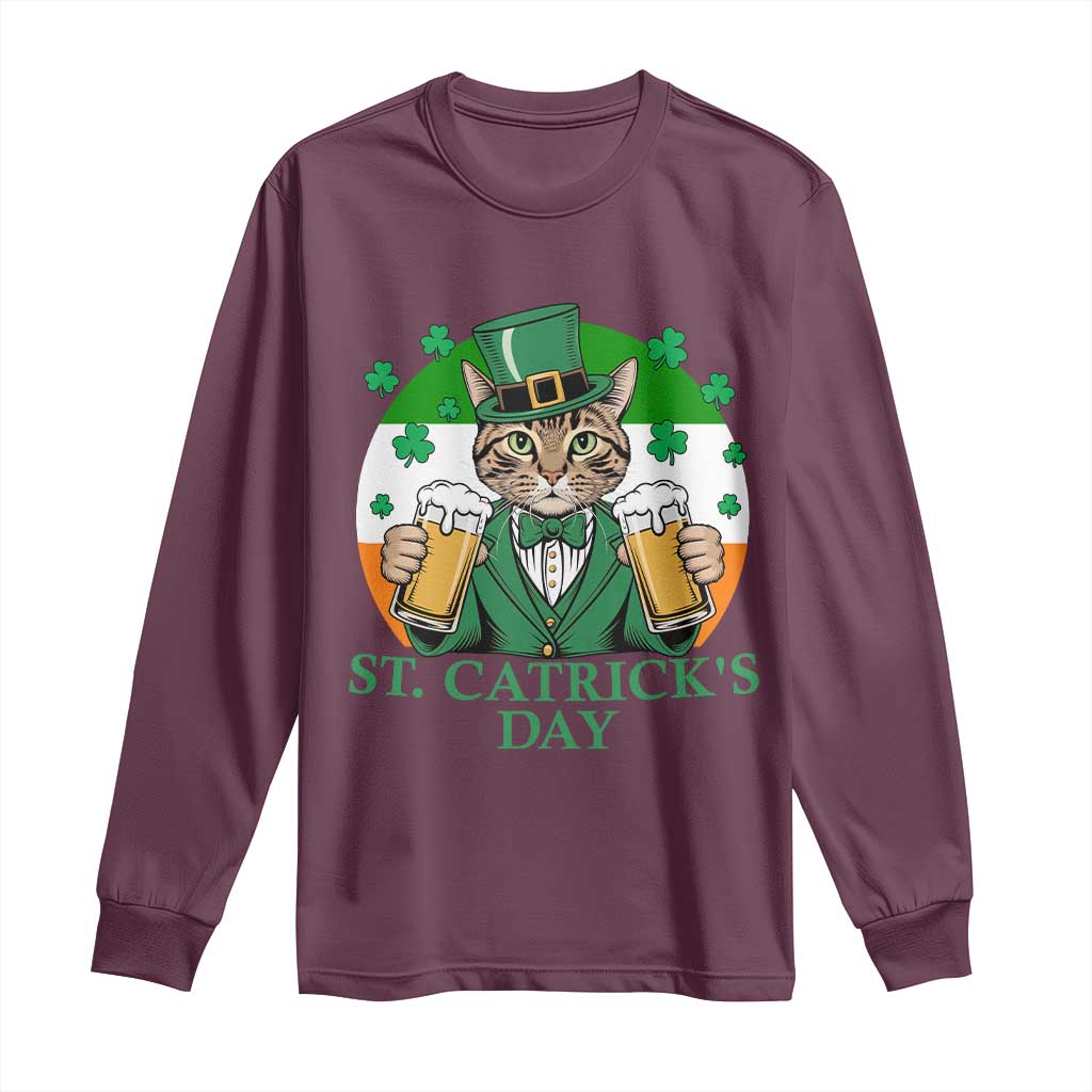 Funny St Catrick's Day Beer Long Sleeve Shirt St Patrick's Day Cat Beer Shamrock