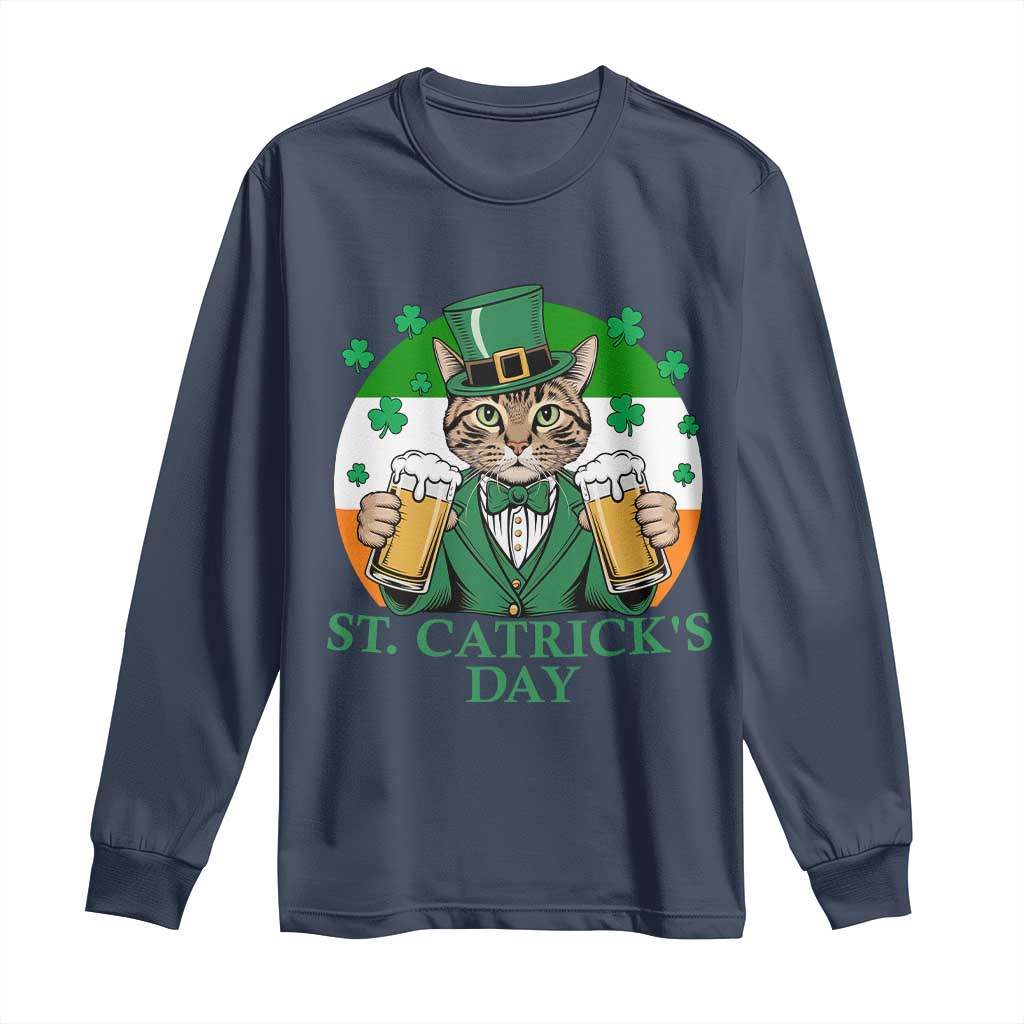 Funny St Catrick's Day Beer Long Sleeve Shirt St Patrick's Day Cat Beer Shamrock