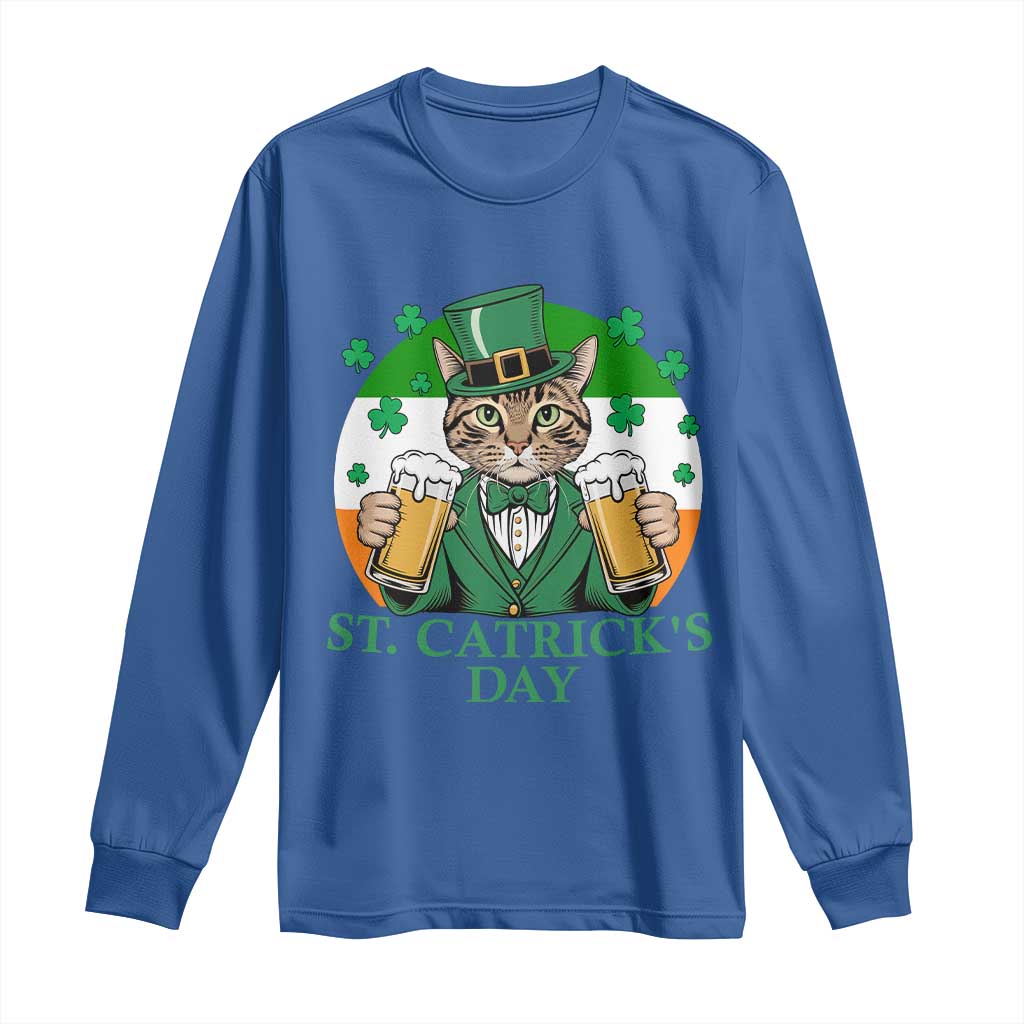 Funny St Catrick's Day Beer Long Sleeve Shirt St Patrick's Day Cat Beer Shamrock