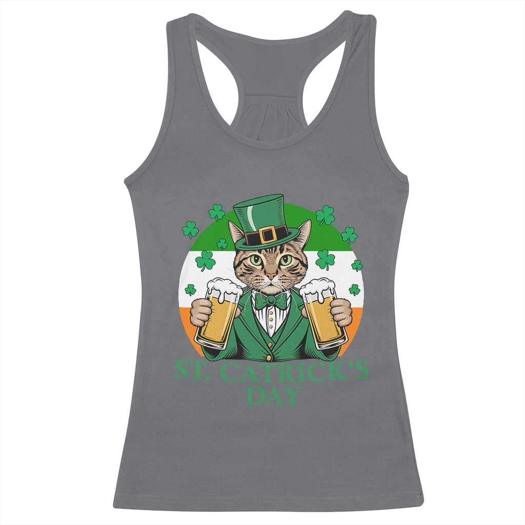 Funny St Catrick's Day Beer Racerback Tank Top St Patrick's Day Cat Beer Shamrock