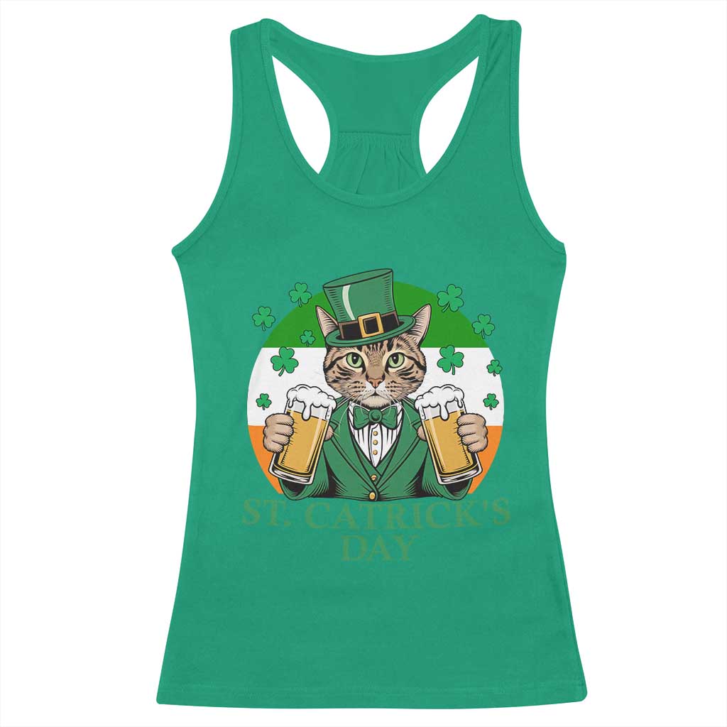 Funny St Catrick's Day Beer Racerback Tank Top St Patrick's Day Cat Beer Shamrock