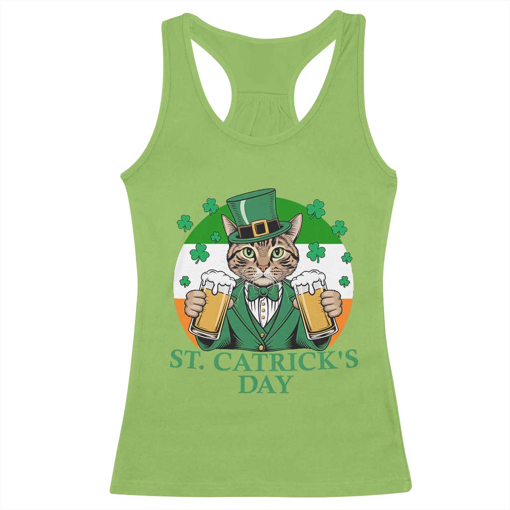Funny St Catrick's Day Beer Racerback Tank Top St Patrick's Day Cat Beer Shamrock