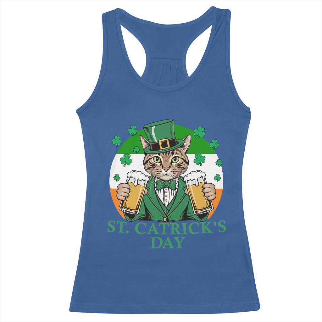 Funny St Catrick's Day Beer Racerback Tank Top St Patrick's Day Cat Beer Shamrock