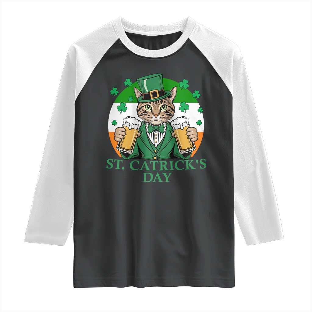 Funny St Catrick's Day Beer Raglan Shirt St Patrick's Day Cat Beer Shamrock
