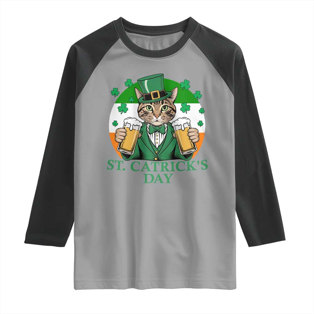Funny St Catrick's Day Beer Raglan Shirt St Patrick's Day Cat Beer Shamrock