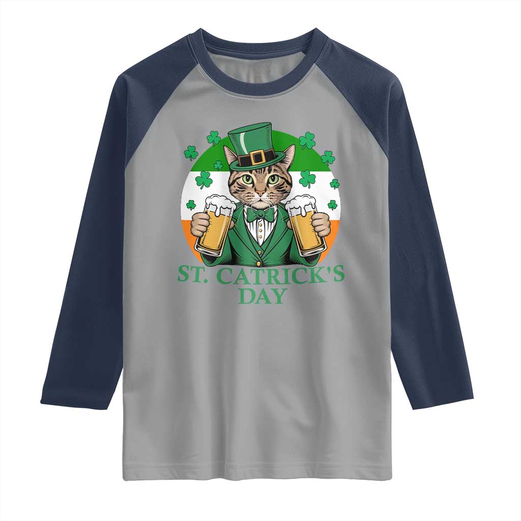 Funny St Catrick's Day Beer Raglan Shirt St Patrick's Day Cat Beer Shamrock