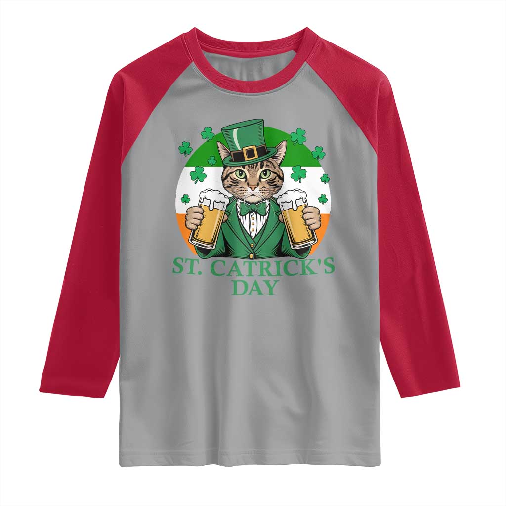 Funny St Catrick's Day Beer Raglan Shirt St Patrick's Day Cat Beer Shamrock