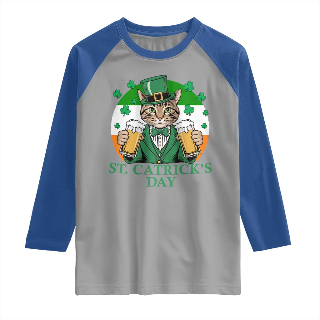 Funny St Catrick's Day Beer Raglan Shirt St Patrick's Day Cat Beer Shamrock