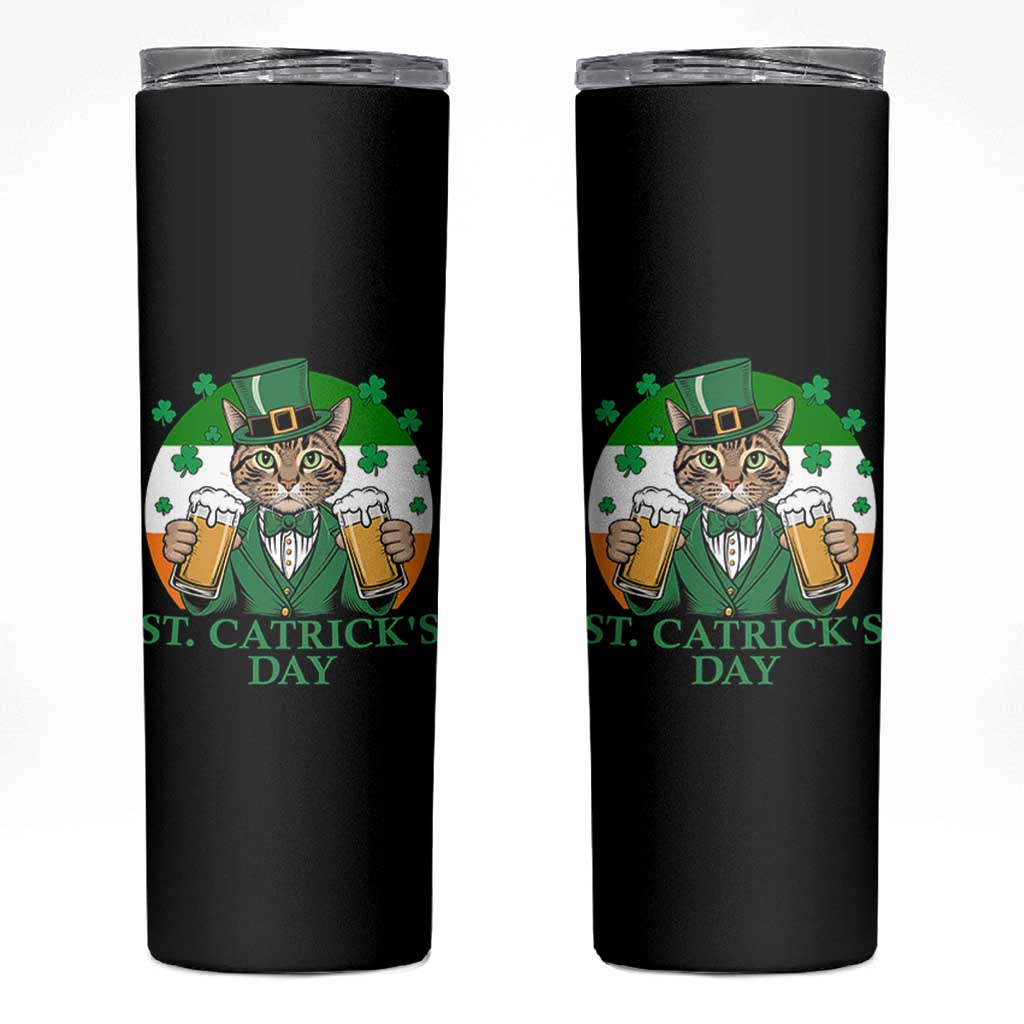 Funny St Catrick's Day Beer Skinny Tumbler St Patrick's Day Cat Beer Shamrock - Wonder Print Shop
