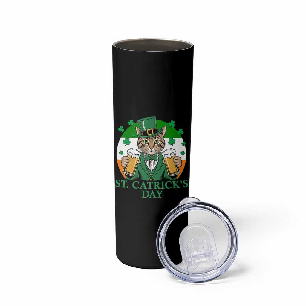 Funny St Catrick's Day Beer Skinny Tumbler St Patrick's Day Cat Beer Shamrock - Wonder Print Shop