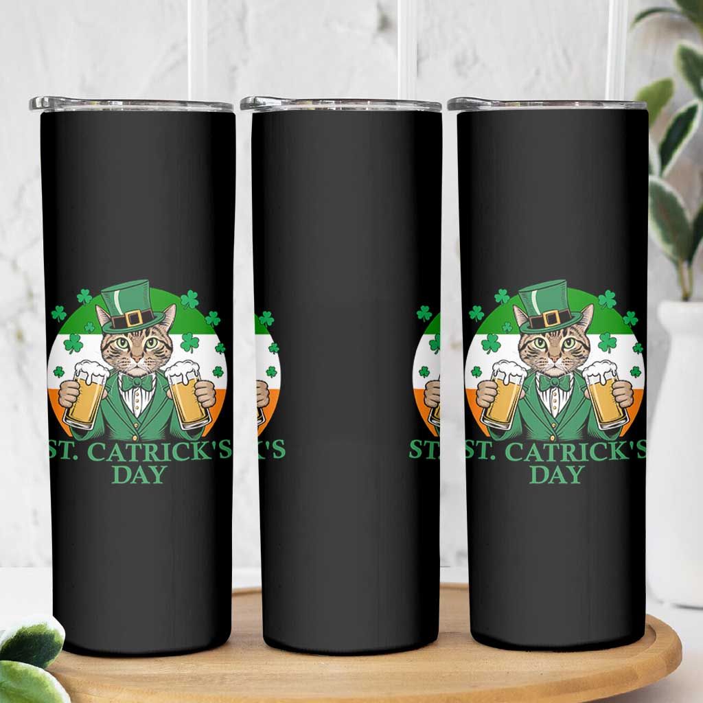 Funny St Catrick's Day Beer Skinny Tumbler St Patrick's Day Cat Beer Shamrock - Wonder Print Shop