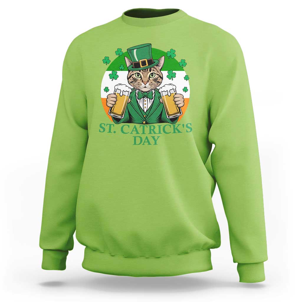 Funny St Catrick's Day Beer Sweatshirt St Patrick's Day Cat Beer Shamrock
