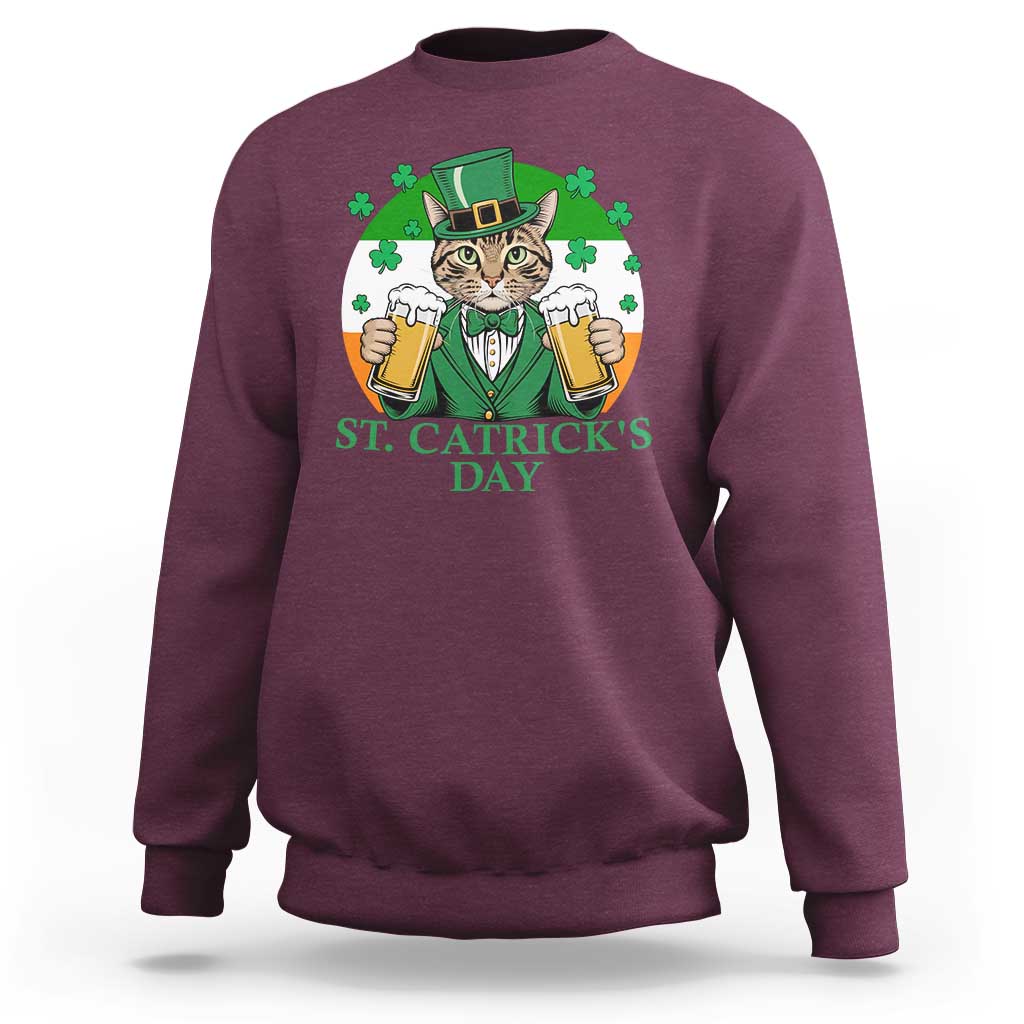 Funny St Catrick's Day Beer Sweatshirt St Patrick's Day Cat Beer Shamrock