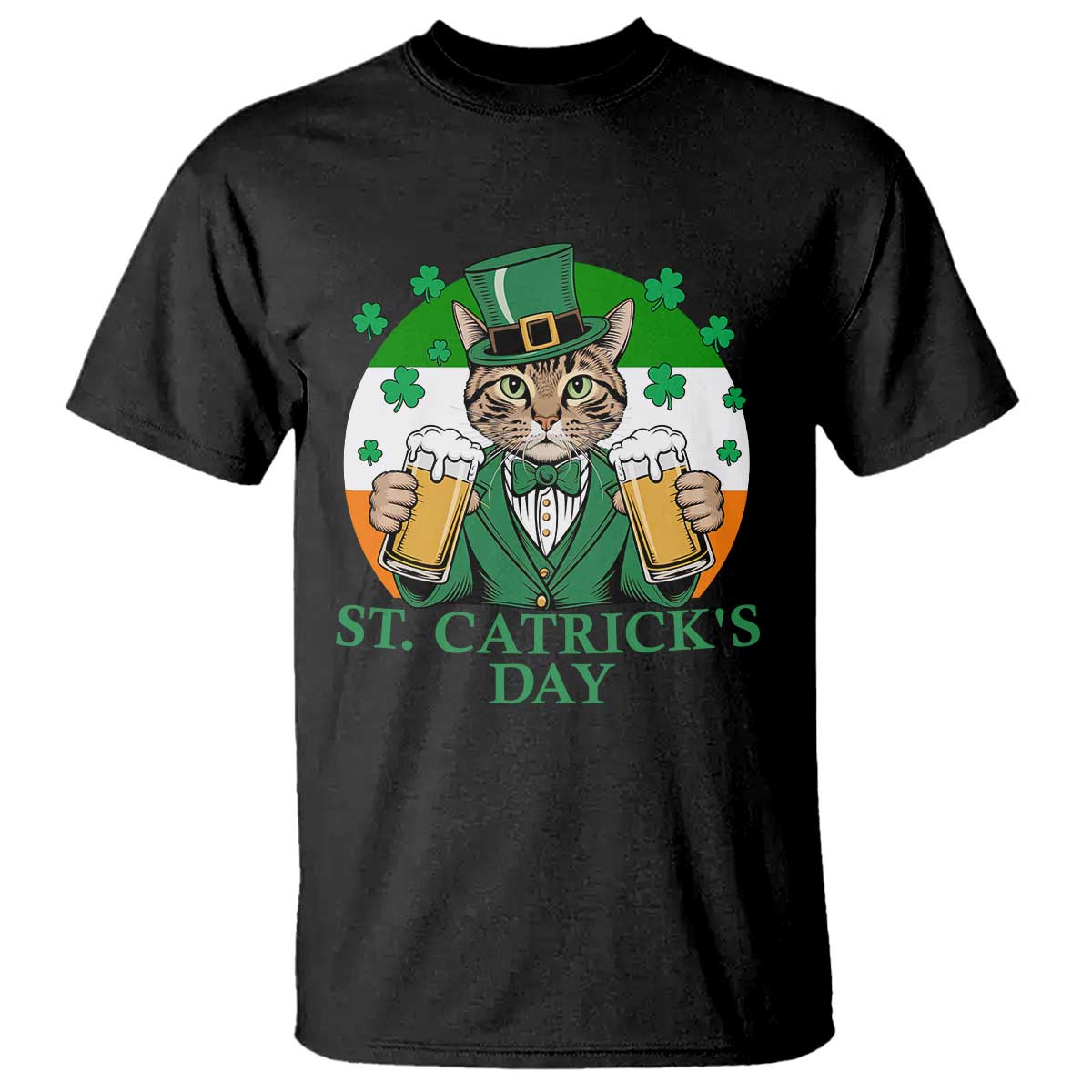 Funny St Catrick's Day Beer T Shirt St Patrick's Day Cat Beer Shamrock