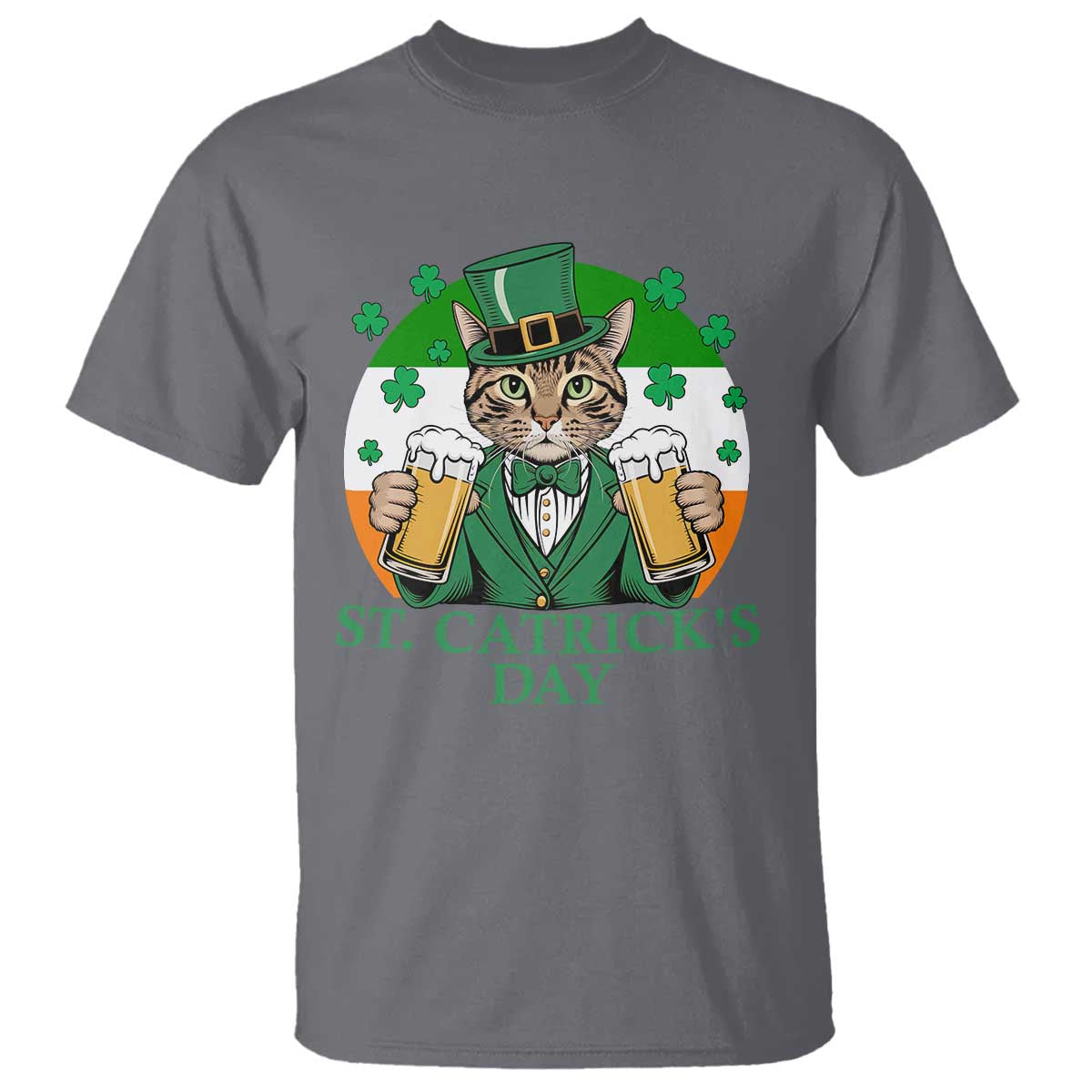 Funny St Catrick's Day Beer T Shirt St Patrick's Day Cat Beer Shamrock