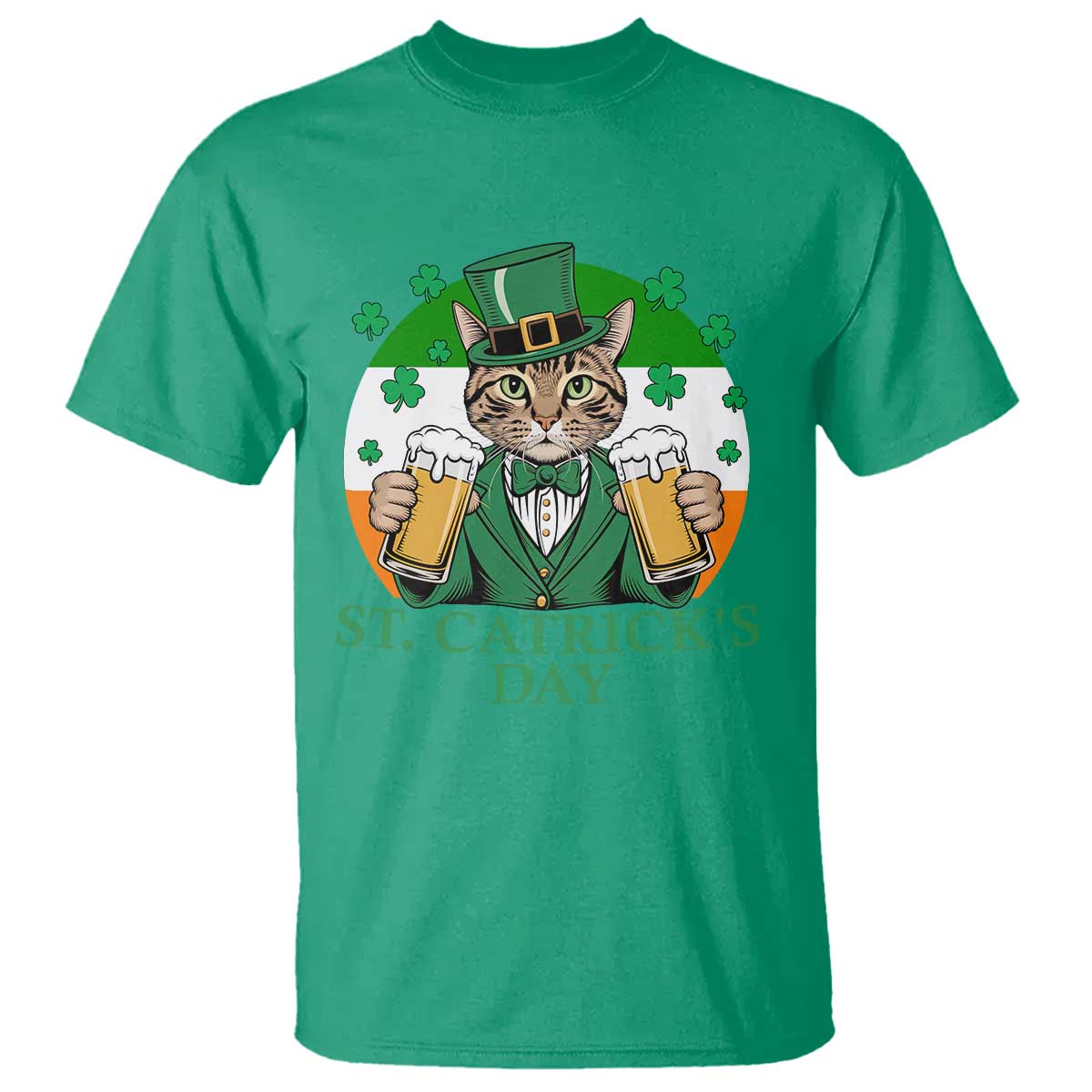 Funny St Catrick's Day Beer T Shirt St Patrick's Day Cat Beer Shamrock