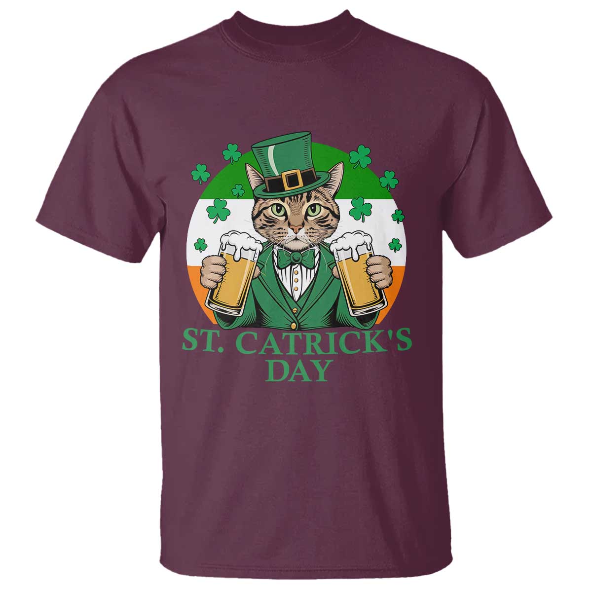 Funny St Catrick's Day Beer T Shirt St Patrick's Day Cat Beer Shamrock