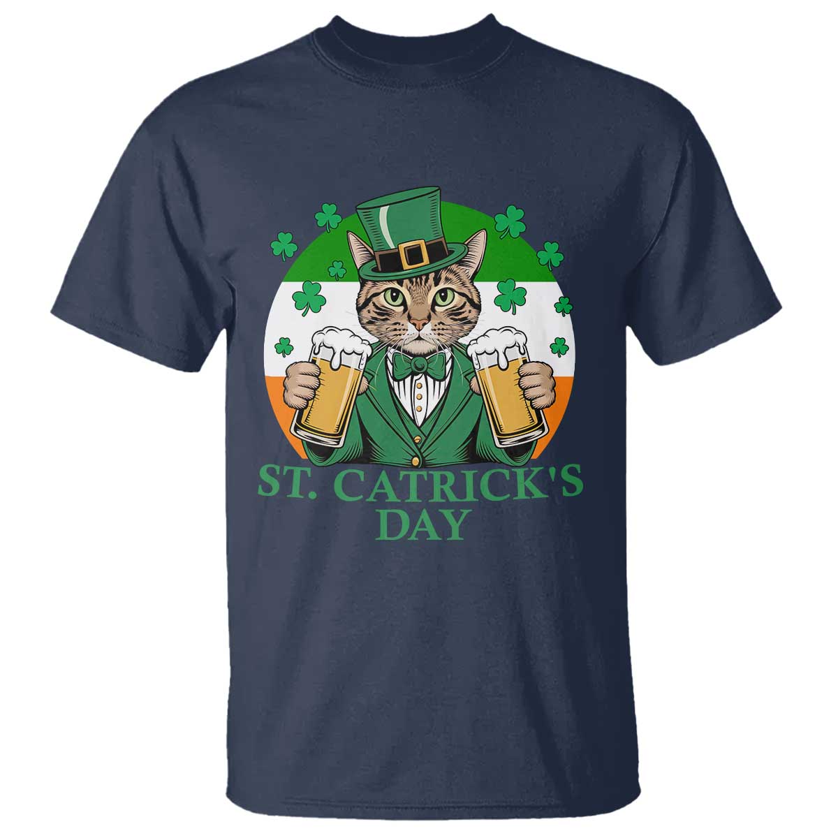 Funny St Catrick's Day Beer T Shirt St Patrick's Day Cat Beer Shamrock