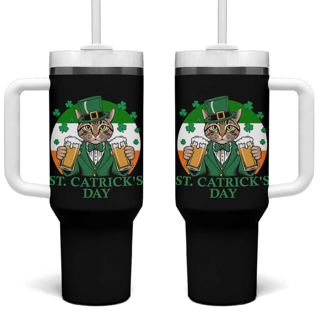 Funny St Catrick's Day Beer Tumbler With Handle St Patrick's Day Cat Beer Shamrock - Wonder Print Shop