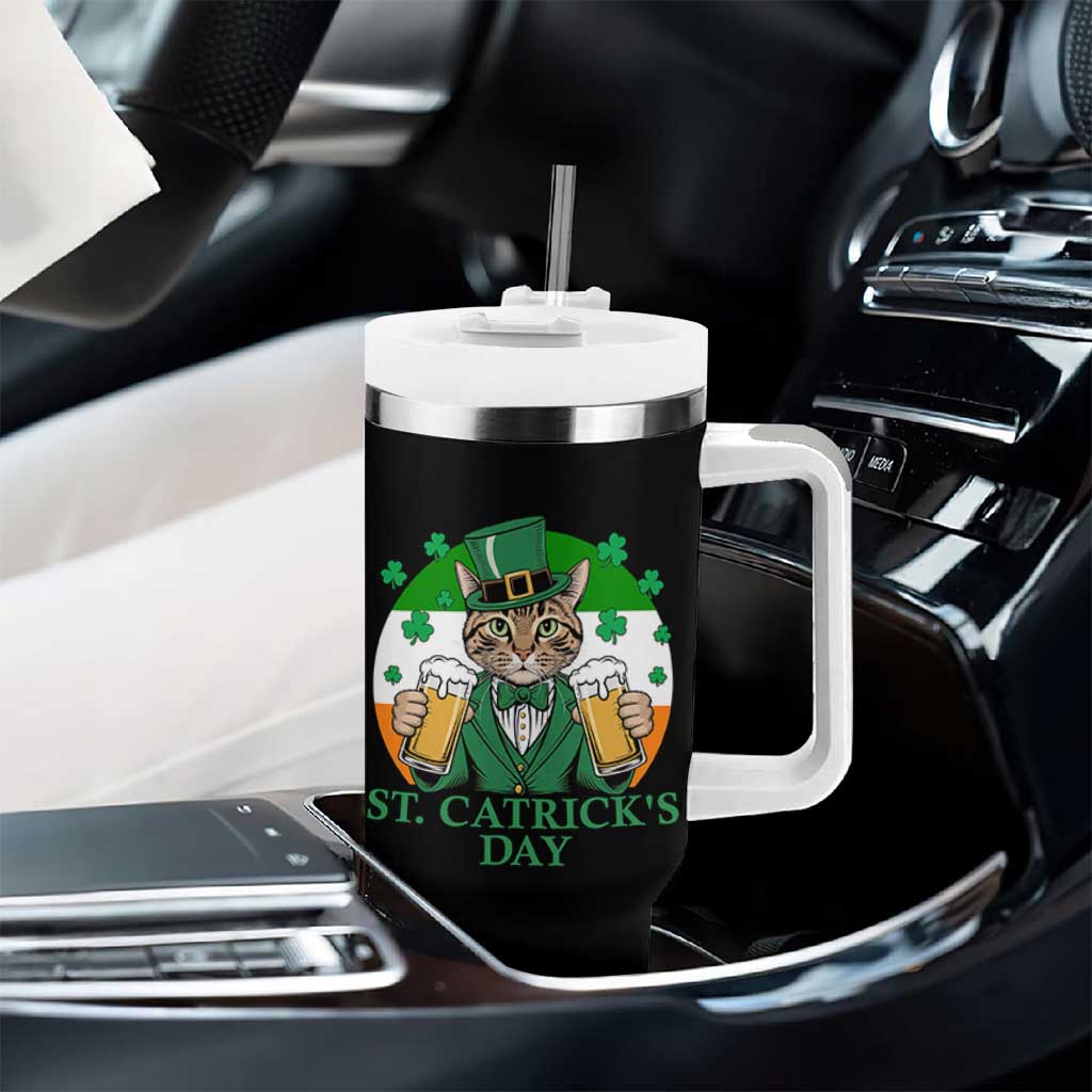 Funny St Catrick's Day Beer Tumbler With Handle St Patrick's Day Cat Beer Shamrock - Wonder Print Shop