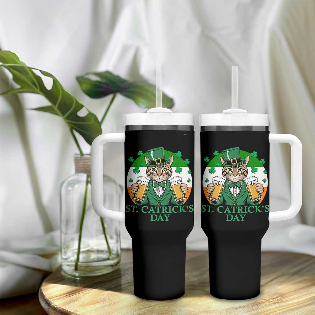 Funny St Catrick's Day Beer Tumbler With Handle St Patrick's Day Cat Beer Shamrock - Wonder Print Shop