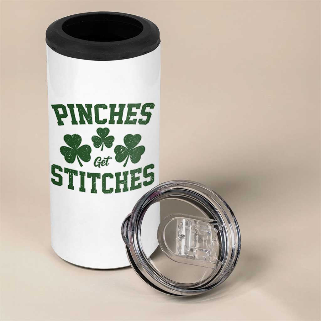 Funny St Patrick's Day Pinches Get Stiches 4 in 1 Can Cooler Tumbler Shamrock