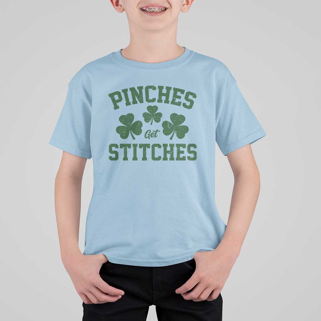 Funny St Patrick's Day Pinches Get Stiches T Shirt For Kid Shamrock