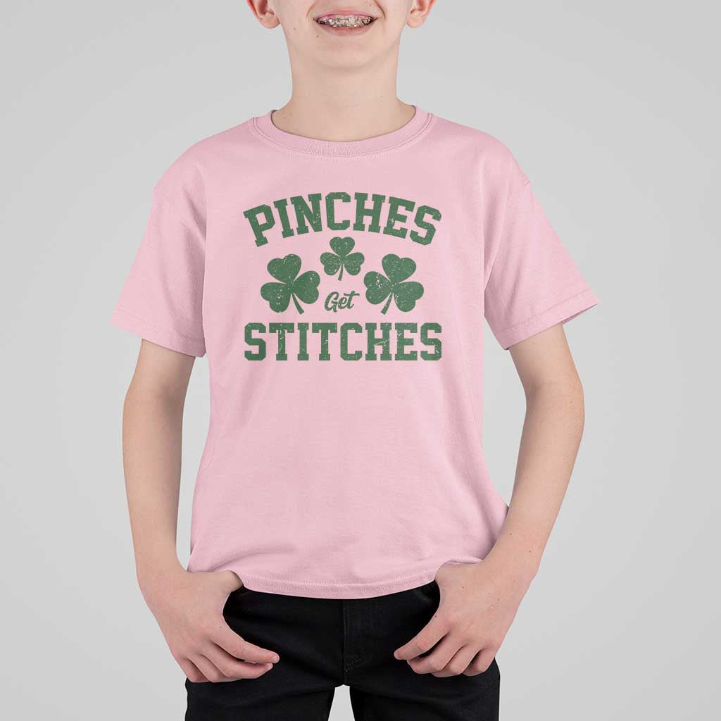 Funny St Patrick's Day Pinches Get Stiches T Shirt For Kid Shamrock